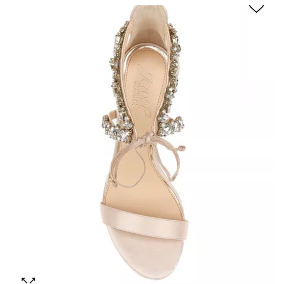 Badgley Mischka JEWEL Sandals Thamar Embellished Block Heels Ankle Tie - Picture 3 of 11